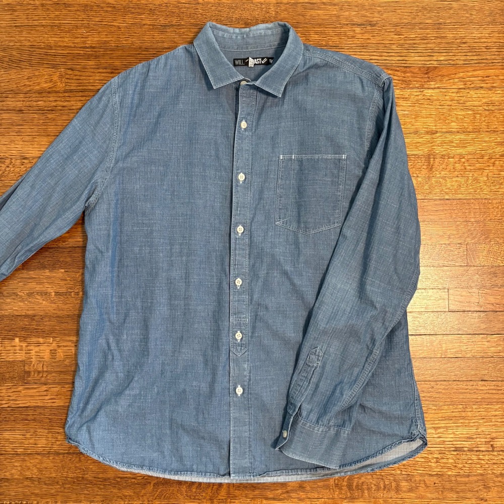 William Rast Mens XL Button Down Shirt Long Sleeve Blue‎ Denim Casual